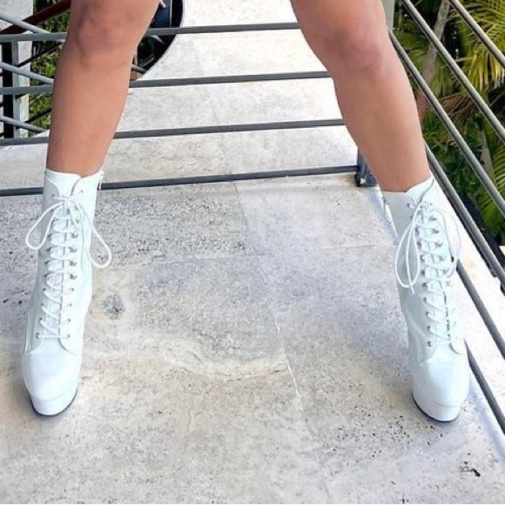 White pleaser high heels boots